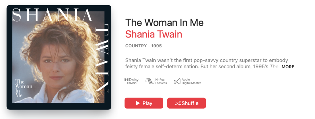 Shania Twain Dolby Atmos Apple Music