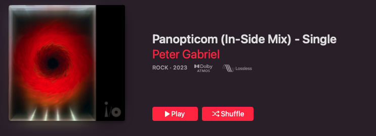 Peter Gabriel I/O Dolby Atmos Apple Music