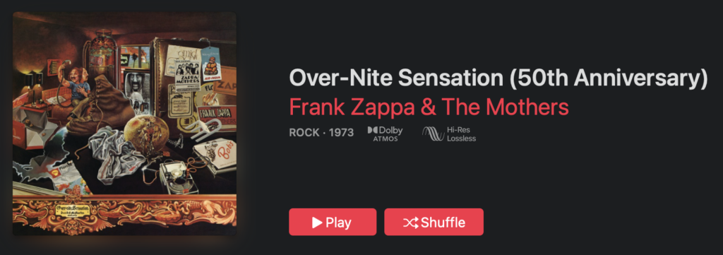 Frank Zappa Over-Nite Sensation Dolby Atmos 5.1 Quad Blu-Ray